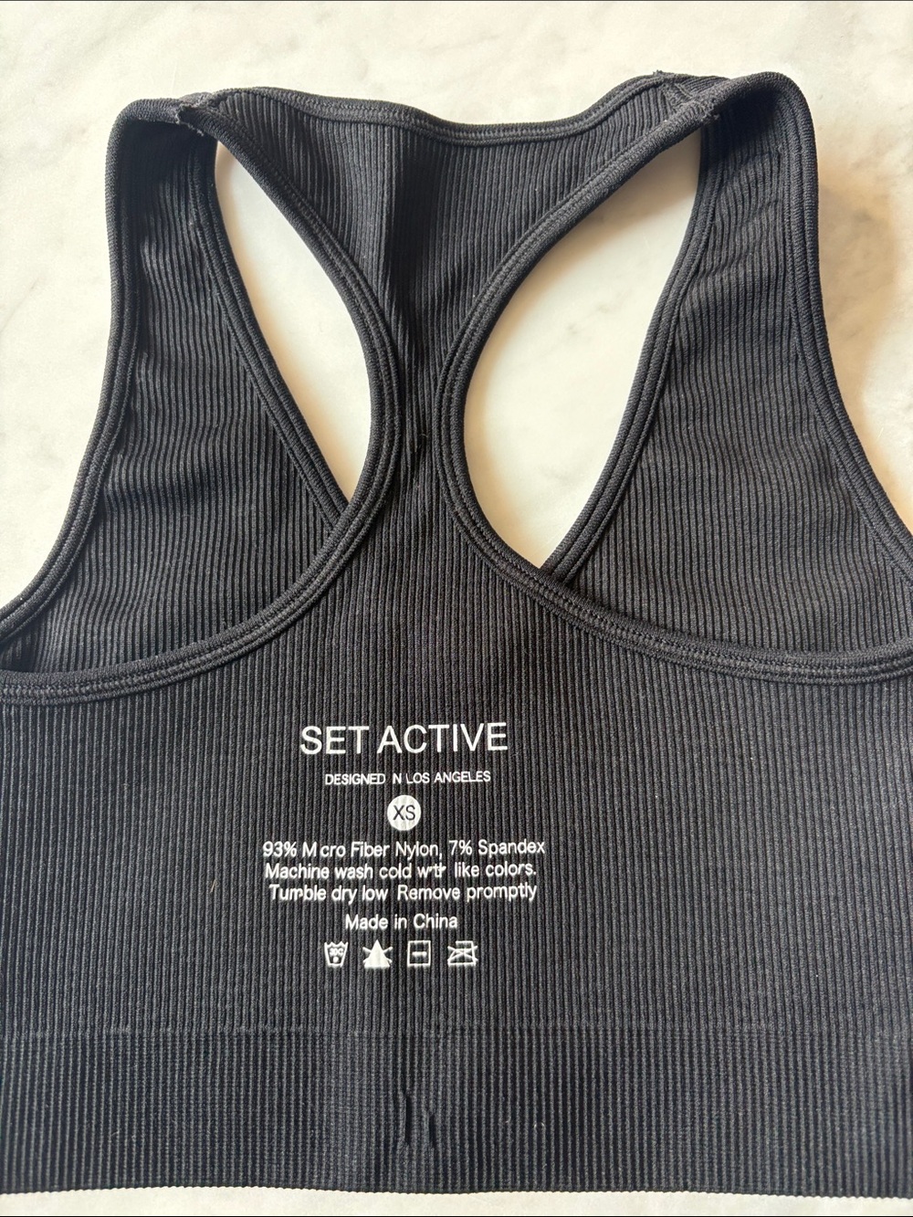 SET Active Black Ribbed V-Neck Racerback Crop Tank - Picture 3 of 3